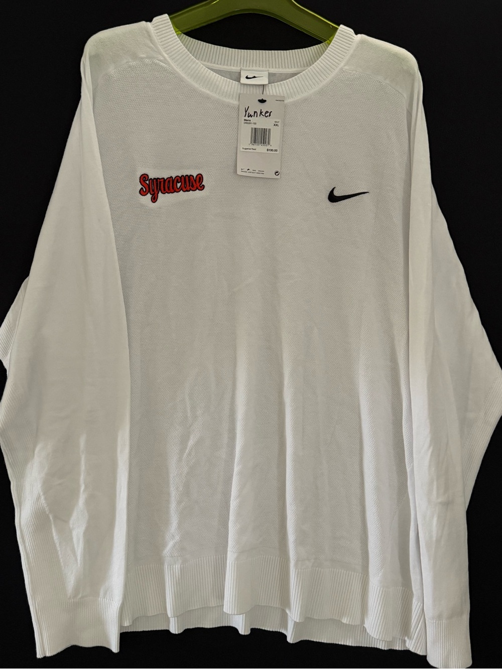 Nike Tiger Woods Syracuse Golf Sweater Men’s XXL White NWT